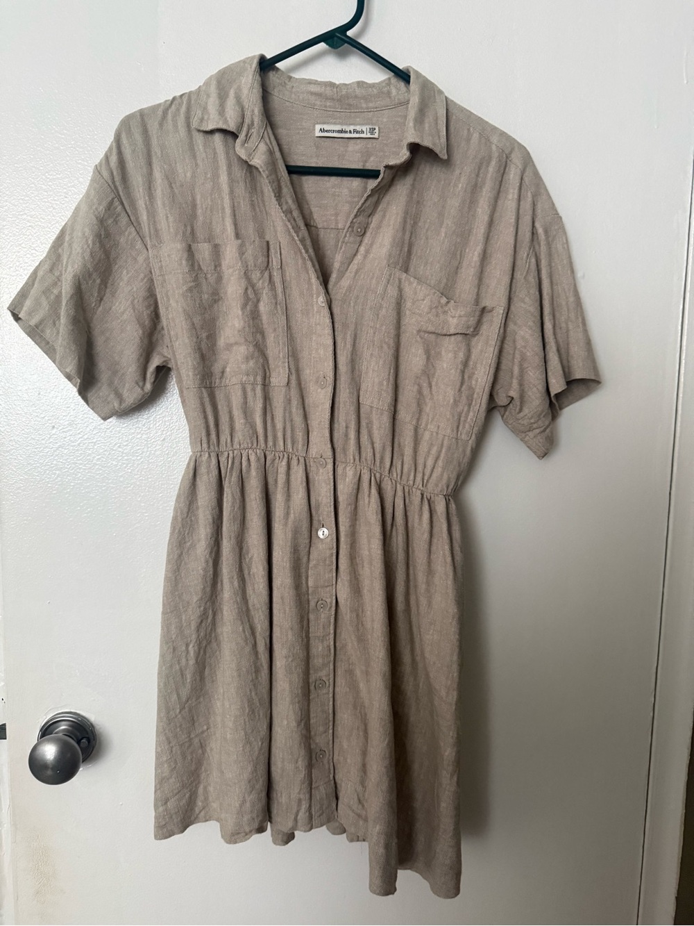 Abercrombie & Fitch Beige Button-Front linen Mini Dress